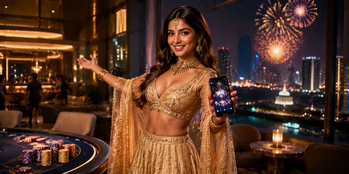 Mobile gambling app user in traditional Indian attire showing Aviator game