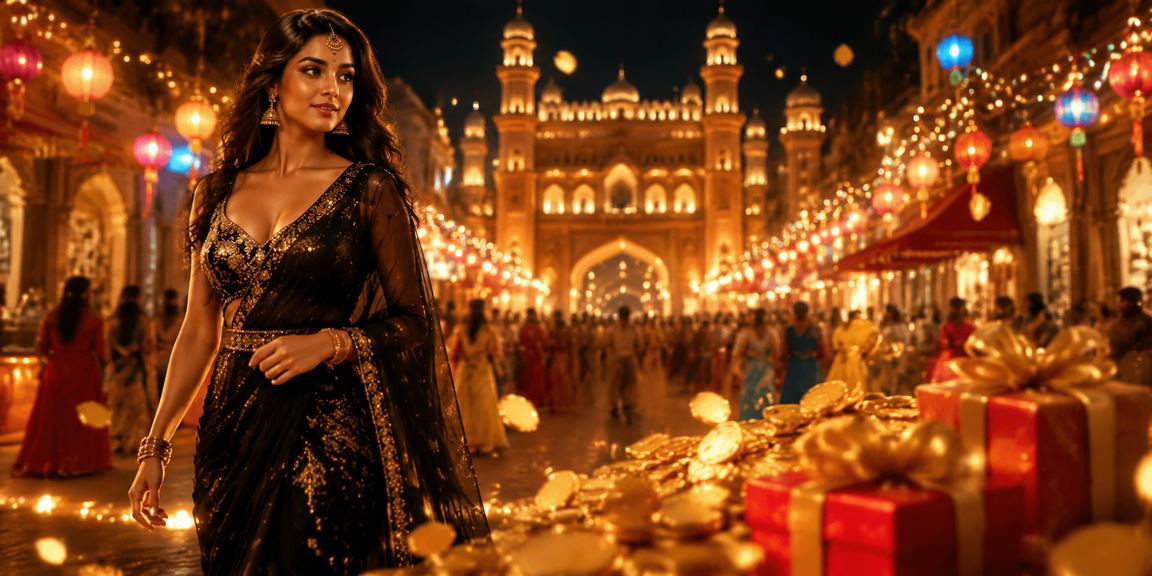 Lucknow old city night market with sports betting theme